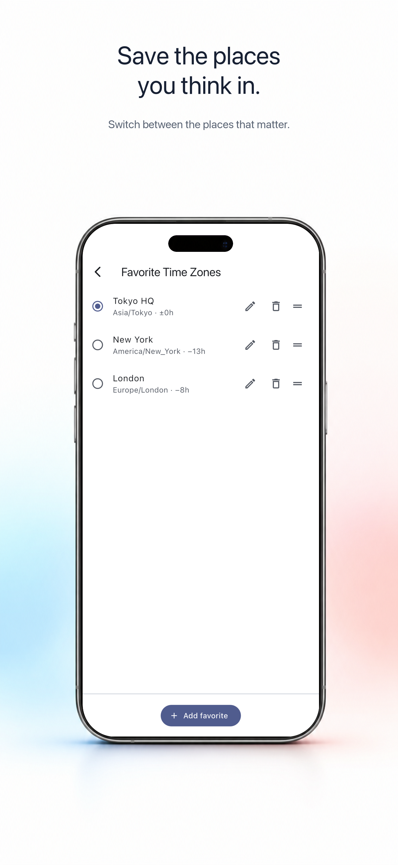 Favorite Time Zones on iPhone