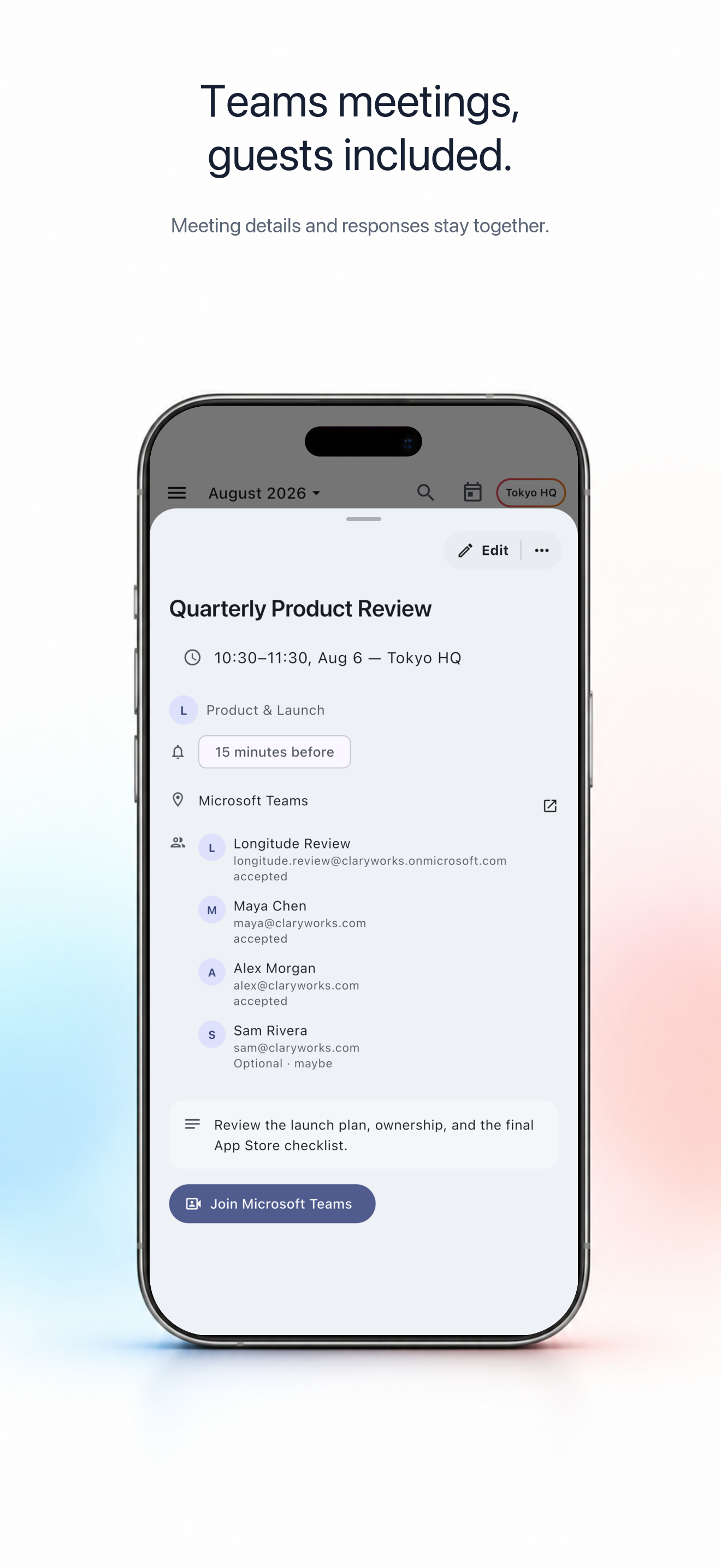 Microsoft Teams event with guests on iPhone