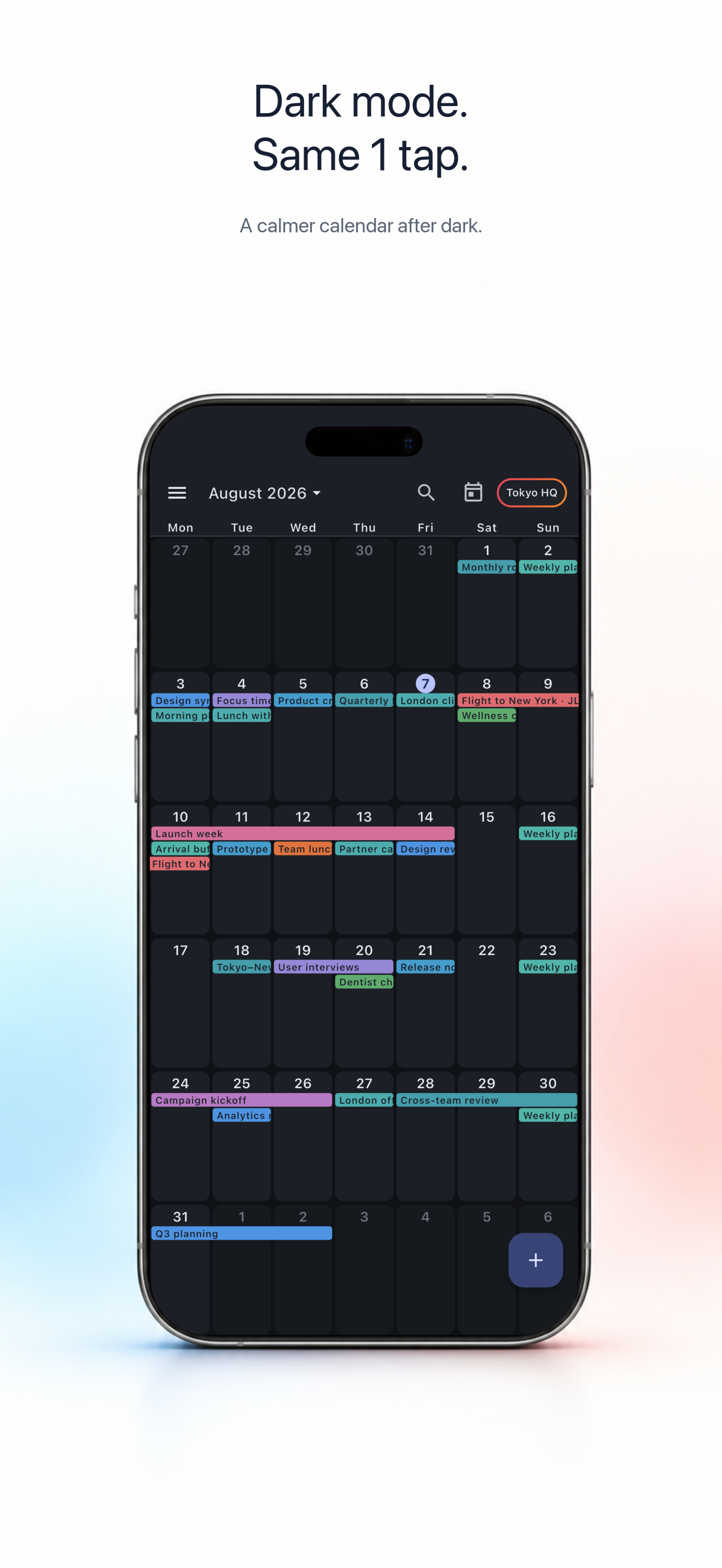 Month view in dark mode on iPhone